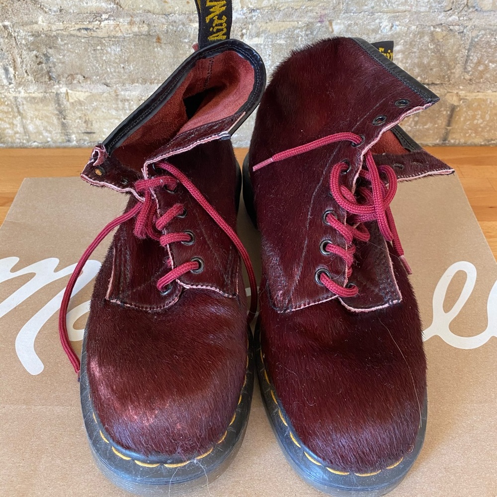 Doc Martens Made in England dk red calf hair boots